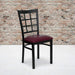 HERCULES Series Black Window Back Metal Restaurant Chair - Burgundy Vinyl Seat