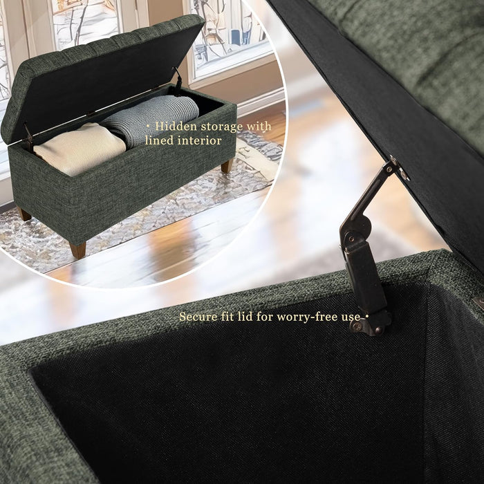 Home Decor Tufted Ainsley Button Storage Ottoman Bench with Hinged Lid Ottoman Bench with Storage for Living Room & Bedroom, Green Clover Fabric