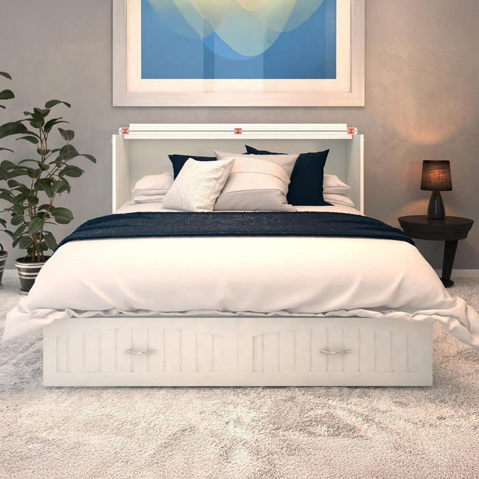 , Southampton Murphy Bed Chest Queen with 6" Mattress, Storage Drawer & Built-In USB Charger, White