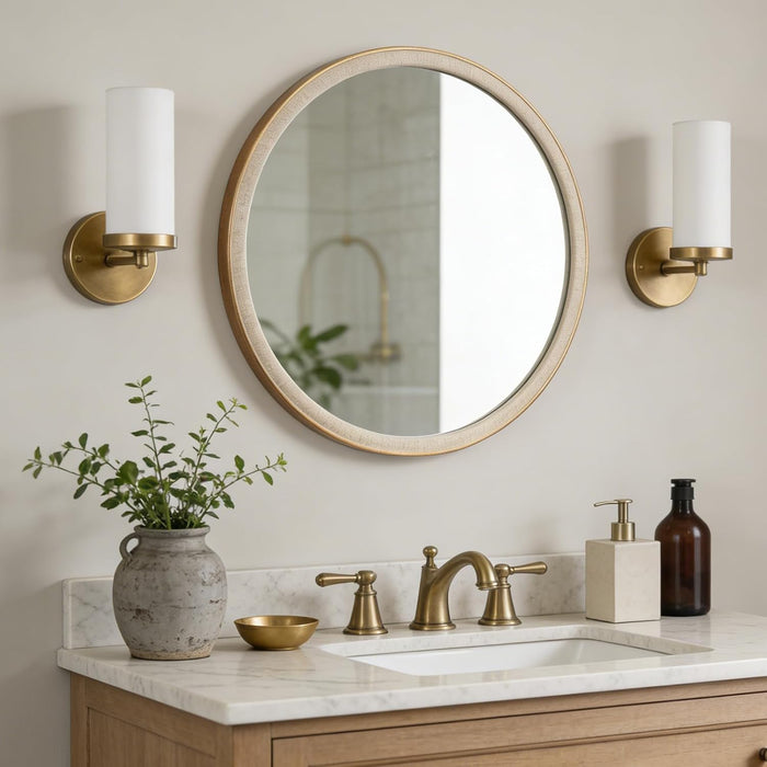 round Mirror 28 Inch,Linen-Texture Circle Wall Mirror for Bathroom, Bedroom, Entryway, Living Room
