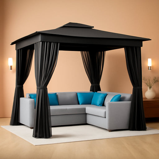 10' X 10' Outdoor Patio Gazebo, Heavy Duty Gazebo Canopy Shelter with Double Roof, Curtains, Netting, Steel Frame, UPF30+ Protection, Ceiling Hook for Lawn, Backyard, Deck, Dark Gray