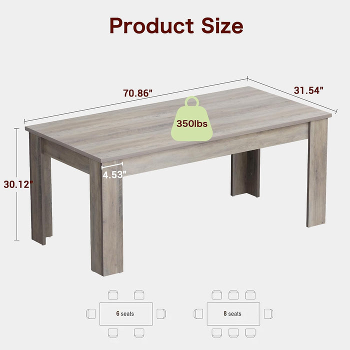 71" Farmhouse Dining Table for 6-8 People, Rectangular Kitchen Table