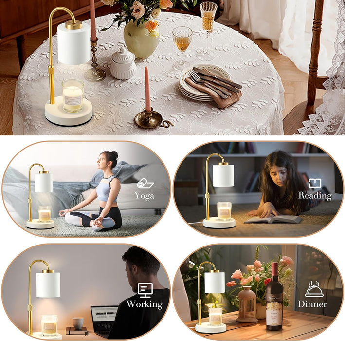 Candle Warmer Lamp with Timer & Dimmer, Height Adjustable Electric Wax Melt Warmer for Jar Candles, Gifts for Mom Home Decor, White Gold
