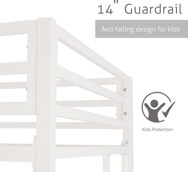 Loft Bunk Bed Twin over Twin Size with Ladder and Guardrail,Heavy Duty Metal Slats Support No Box Spring Needed Small Space Saving Furniture for Bedroom Dorm,White