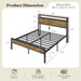 Queen Size Bed Frame with Storage Headboard & Charging Station, Industrial Metal Platform Bed with Large Under-Bed Storage, Heavy Duty Slats, No Box Spring Needed, Rustic Brown