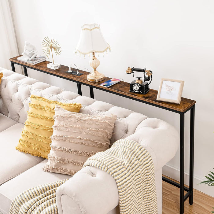 70.9" Narrow Console Table with Charging Station, 5.9" Sofa Table with 2 Power Outlets and USB Ports, Long Entryway Tables behind Couch Table, for Hallway, Livingroom, Rustic Brown BF185UXG01G1