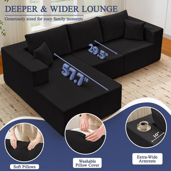 Luxurious Corduroy 108Inch L Shaped Sofa MemoryFoam