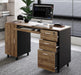Modern Design Venice Computer Desk with Lockable Drawers, 53 Inch Home Office Desk with Storage Cabinet, Keyboard Tray & Cable Management, Modern Study Writing Desk for Small Spaces, Walnut and Black