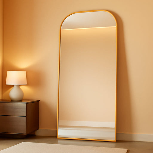 Full Length Mirror with Stand 76"X34" Floor Mirror Freestanding, Arched Floor Standing Large Mirrors Full Body Wall Hanging Leaning Home Decor for Bedroom & Living Room, Gold