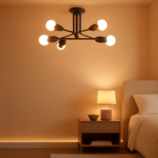 Modern Sputnik Chandelier, 6-Light Ceiling Light, 6 LED Light Bulbs Included for Bedroom,Dining Room,Kitchen,Office (Black)