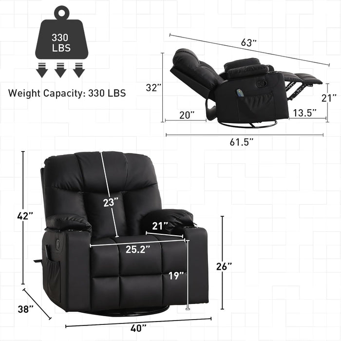 Oversized Swivel Rocker Recliner, Rocking Recliner Chair, Black