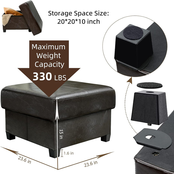 Folding Storage Bench, Cube PU Leather Footstool with Legs, Coffee Table, Ottoman with Storage for Living Room, 23.6 X 23.6 X15 Inches, Black