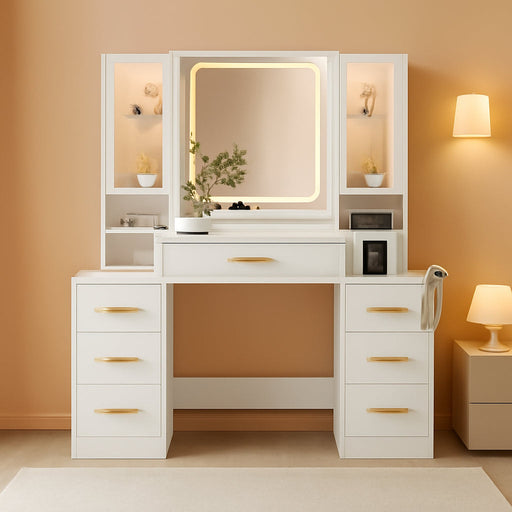 White Makeup Vanity Desk With LED IlluminationPlus