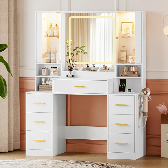 White Makeup Vanity Desk With LED IlluminationPlus