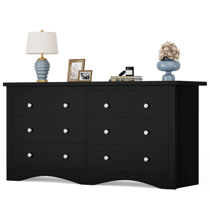GlossyBlack SixDrawer Dresser 52Inch Contemporary Storage