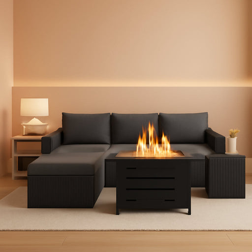 4-Piece PE Wicker Patio Set with 43" Propane Fire Pit Table, Grey