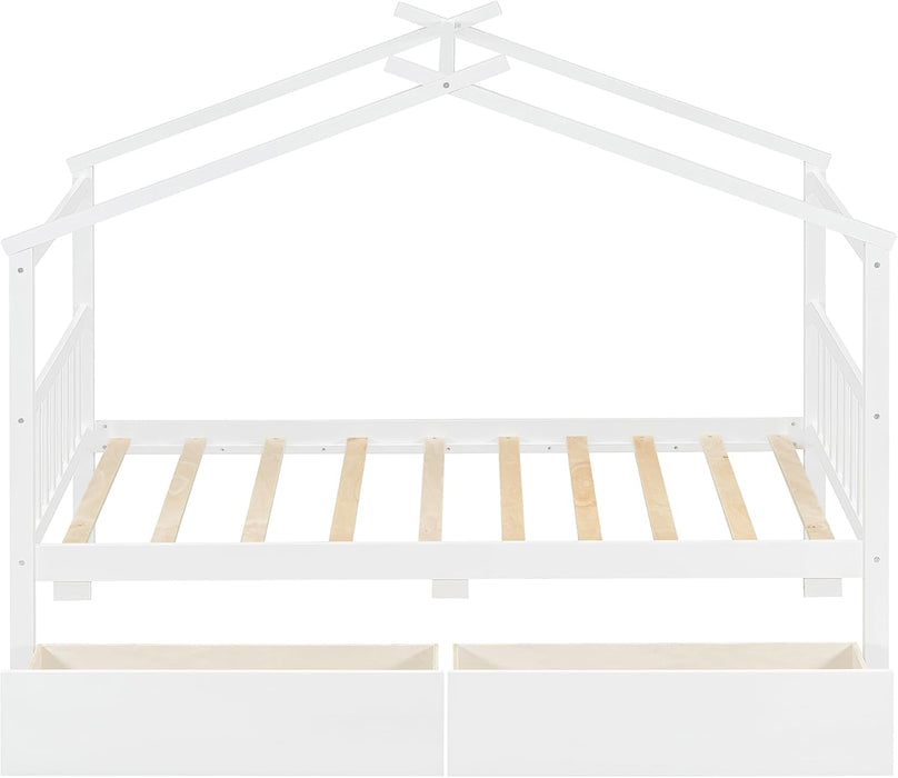 Twin Size White House Bed With PremiumStorageDrawers