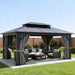 10X12Ft Gazebo Hardtop Double Roof Polycarbonate Canopy Outdoor with Netting and Shaded Curtains, Metal Frame Garden Tent for Patio, Backyard, Deck and Lawns, Gray