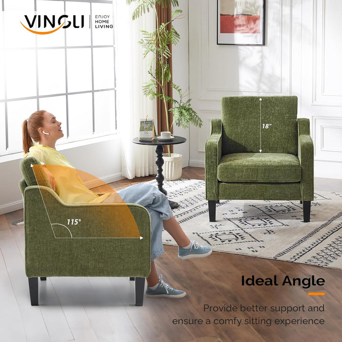 Olive Green Mid Century Modern Accent Chairs, Set of 2