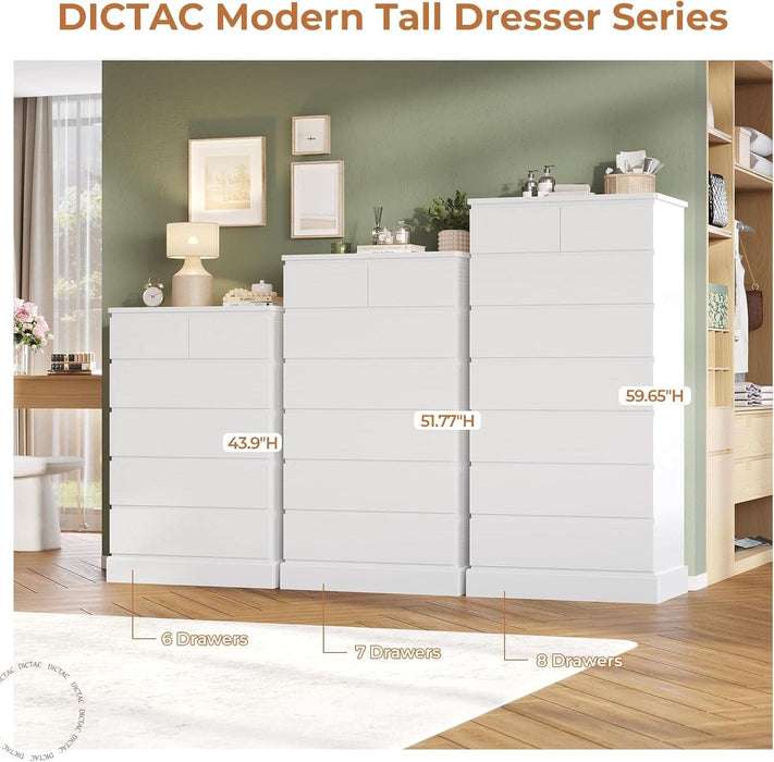White Tall Dresser With 8 Drawers 59.7 Inch Vertical Bedroom Storage White Tall Dresser With 8 Drawers 59.7 Inch Vertical Bedroom Storage