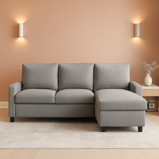 L Shaped Convertible Sectional Sofa LightGreyLinenFabric