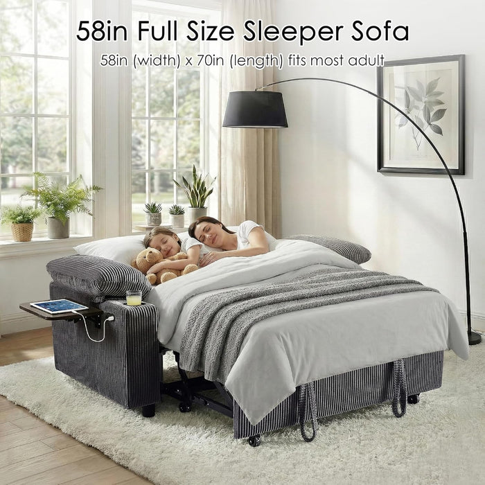 58In Sleeper Sofa Bed DarkGrey FoldableSideTable SpaceSaving