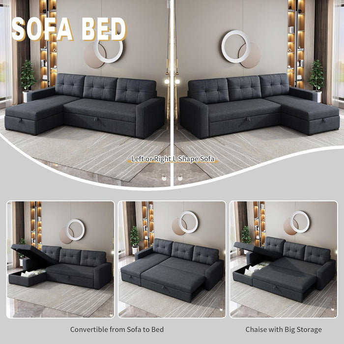 Storage Sectional Sofa Bed Dark Grey, L-Shaped, 81.5"