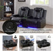 Leather Power Recliner Sofa Set with LED, Living Room Furniture Set, Leather Sofa Set with USB Port Storage Console Cup Holder (Power Reclining Sofa Set, Black)