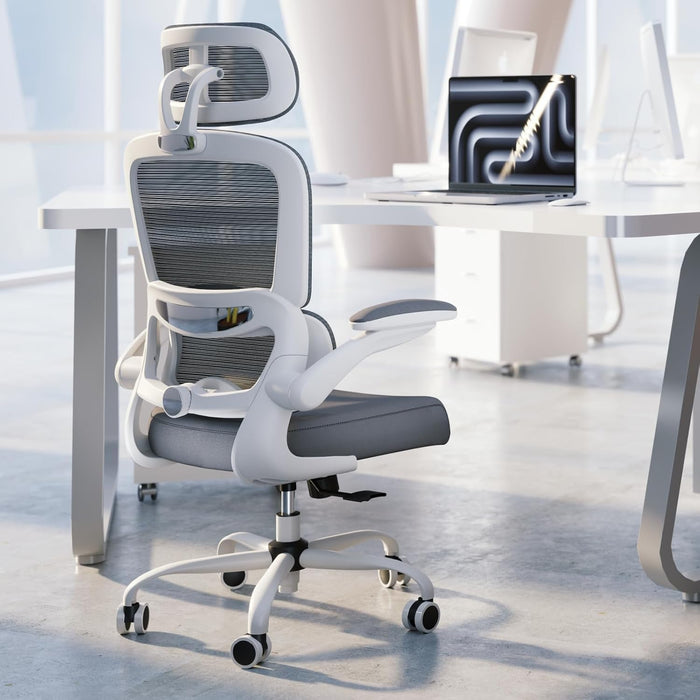 Ergonomic Office Chair Height Adjustable White Backrest