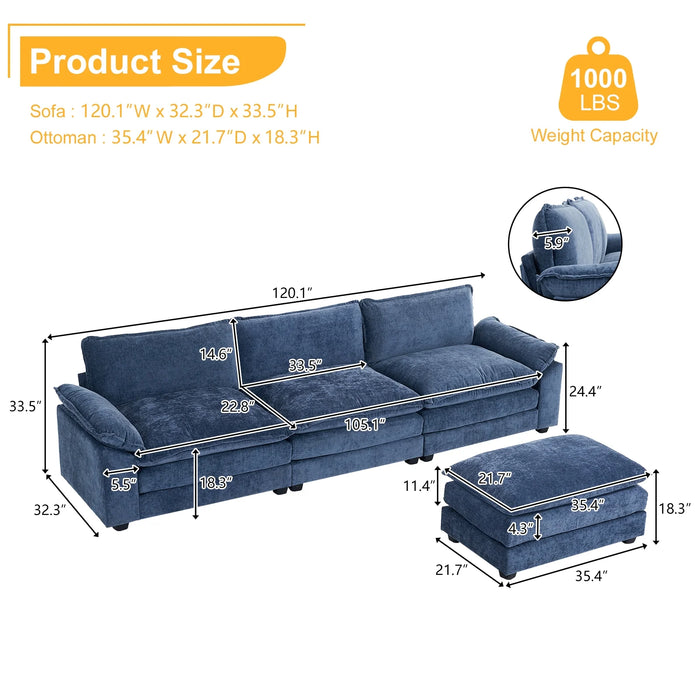 Convertible Sectional Sofa with Chaise L Shaped Couch with Ottoman Reversible 3-Seat Sofa Sectional Couch Sets for Apartment Gray-Blue