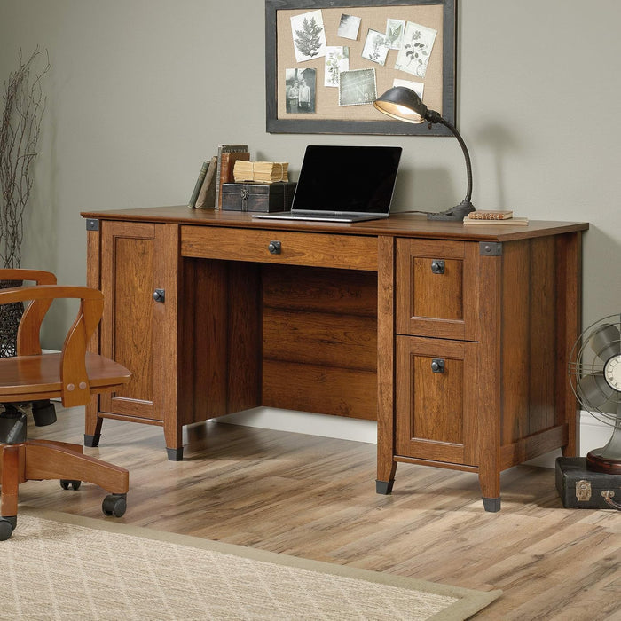 Carson Forge Rustic Vintage Computer Desk with Drawers Storage, in Washington Cherry Finish
