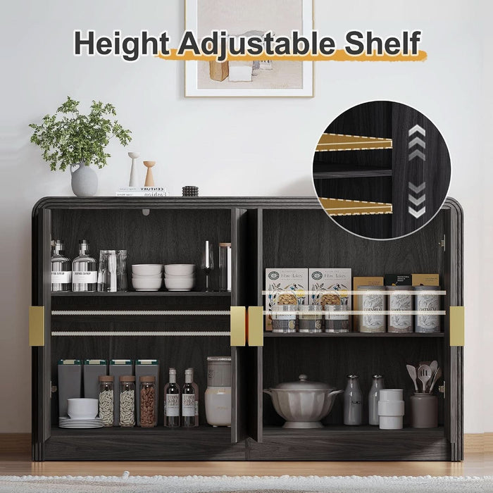 55" Fluted Buffet Sideboard Cabinet with Storage, Modern Mid-Century Buffet Cabinet with Adjustable Shelves, for Kitchen,Living Room,Entryway,Coffee Bar Cabinet (Dark Black Walnut)