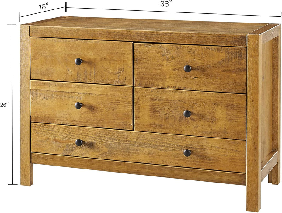 Rustic Oak Finish FiveDrawer Dresser With RoundKnobs