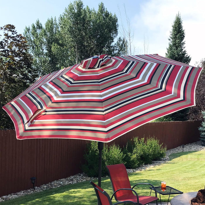 Sunnydaze Outdoor Patio Umbrella - Polyester Table Market Umbrella with Push-Button Tilt and Crank - 8 Sturdy Ribs - Awning Stripe - 9Ft