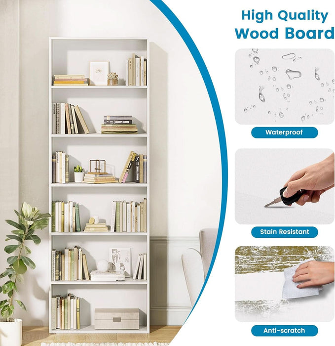 71" Tall 6-Tier Bookshelf, Large Open Display Bookcase with Ample Storage, Floor Standing Book Shelf for Living Room, Home Office, Bed Room, White