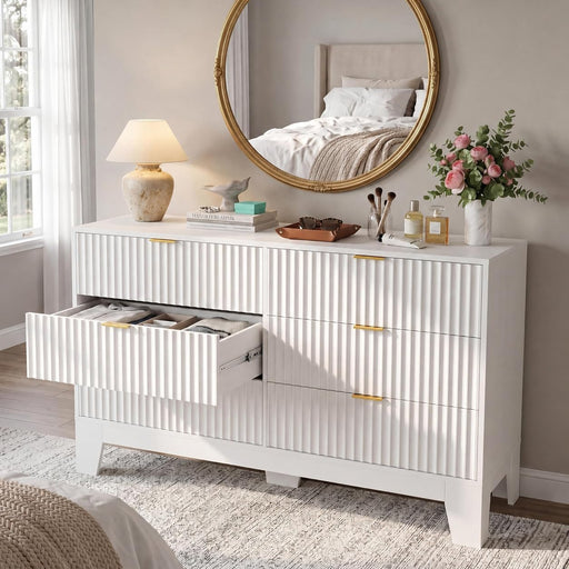 FortySevenInches Wide White Scandinavian Dresser Gold Handles