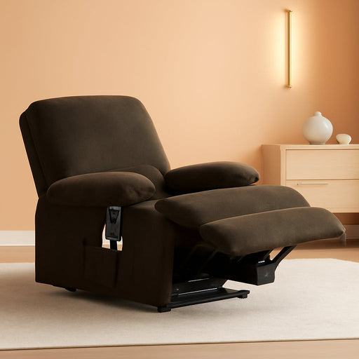 Large Dual Motor Lay Flat Power Lift Recliner Chair with Massage, Heating, Lumbar Pillow, USB & Type-C Ports, Textile Lift Chairs Recliners, Oversized Recliner for Big & Elderly People - Brown