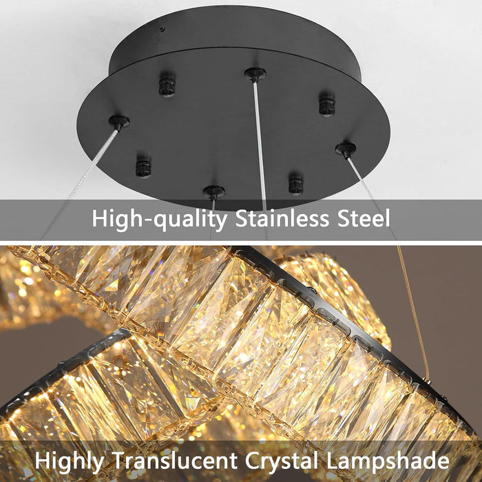 Modern Glam Chandelier Crystal LED Remote Rings Chandelier Adjustable Hanging Ceilings Pendant Lights Fixture Black 16"+24"+32" Rings Lighting