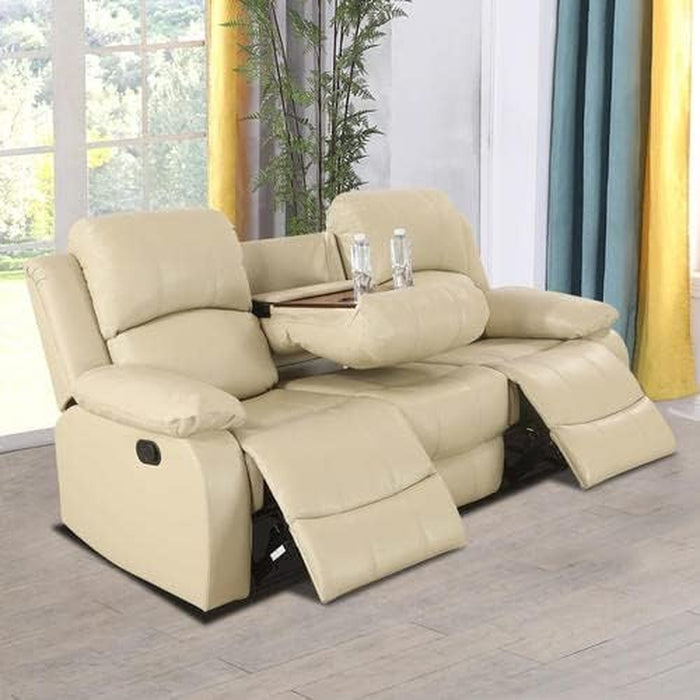 Manual Leather Sofa Recliner Set for Living Room Furniture Set,Leather Recliner Couch Set for Home/Office,Leather Reclining Sofa Set for 3-Pieces(Sofa+Loveseat+Chair) Beige