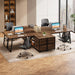 53" L Shaped Office Desk, Reversible Corner Computer Desk with 3 File Drawers and 2 Storage Shelves for Home Office, Study, Gaming Room (Brown)