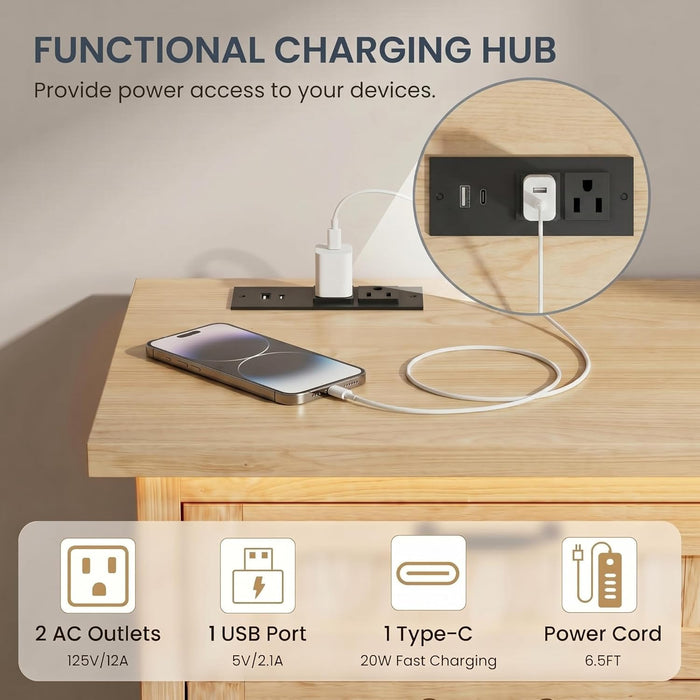 8 Drawer Chest Dresser with LED Lights and Charging Station, Smart RGB App & Remote Control, Built-In USB-A Type-C AC Outlets, Wood Storage Cabinet 44.9" Tall for Bedroom Living Room