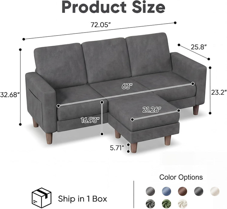 L-Shaped Sectional Sofa Graphite Grey Storage Ottoman
