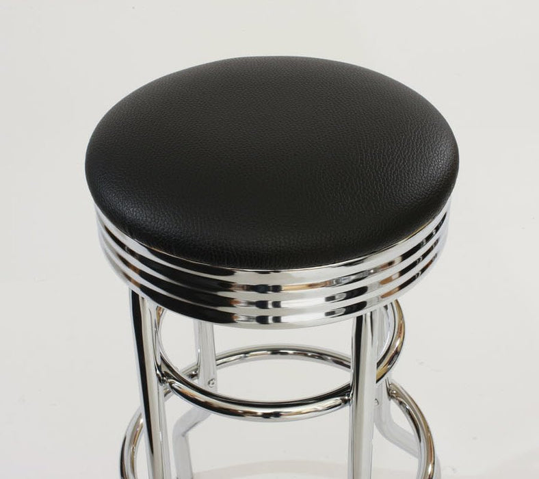 Heavy Duty 30-Inch Backless Swivel Bar Stool for Kitchen, Garage, or Workshop, Chrome Finish with Faux Leather Seat, 2 Pack, Black