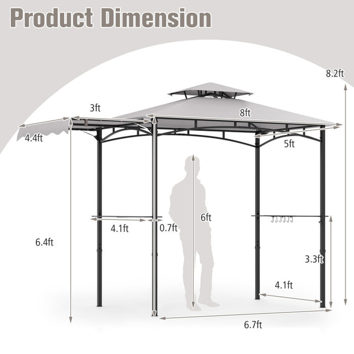 11 X 5 FT Grill Gazebo with Side Awning and Double-Tiered Top