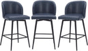 Counter Height Bar Stools Set of 3, 360° Swivel Upholstered Barstools with Backs and Metal Legs, 26" H Seat Height, Faux Leather in Blue