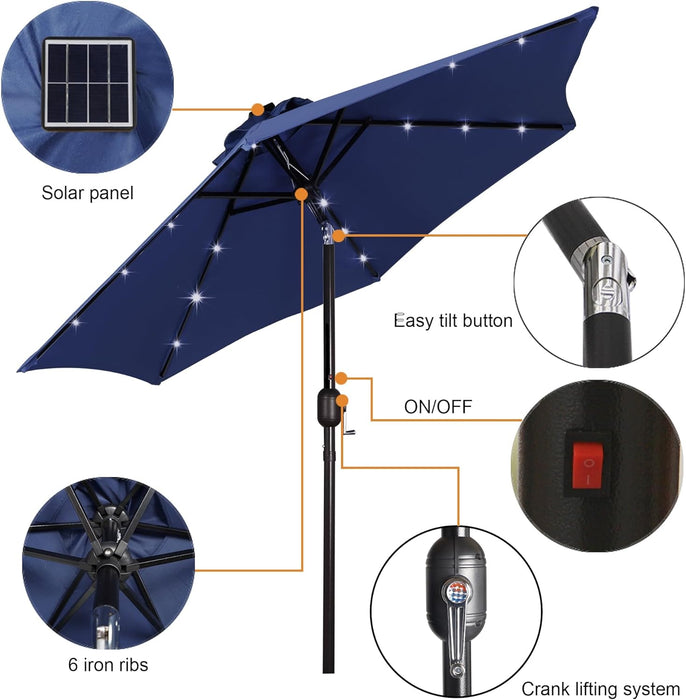 7.5 Ft Solar Umbrella, 18 LED Lighted Patio Umbrella, Table Market Umbrella