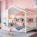 Full Size White PlayhouseStorage Bed Enclosed Roof