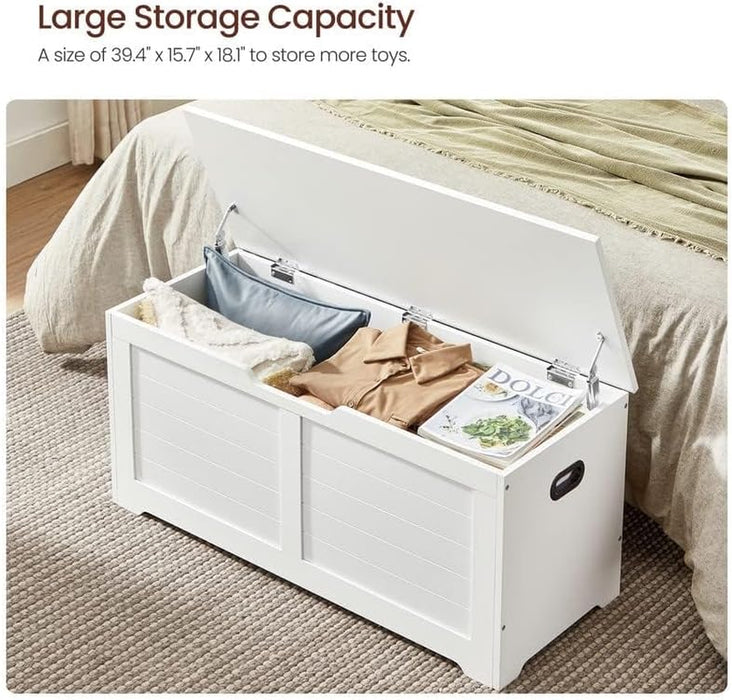 Storage Chest, Storage Bench with 2 Safety Hinges, Farmhouse Style, 15.7 X 39.4 X 18.1 Inches, for Entryway, Bedroom, Living Room, Cloud White ULSB061T10