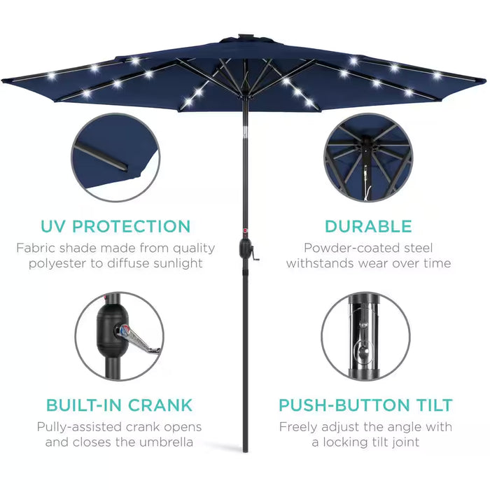 10 Ft. Market Solar LED Lighted Tilt Patio Umbrella W/Uv-Resistant Fabric in Navy Blue