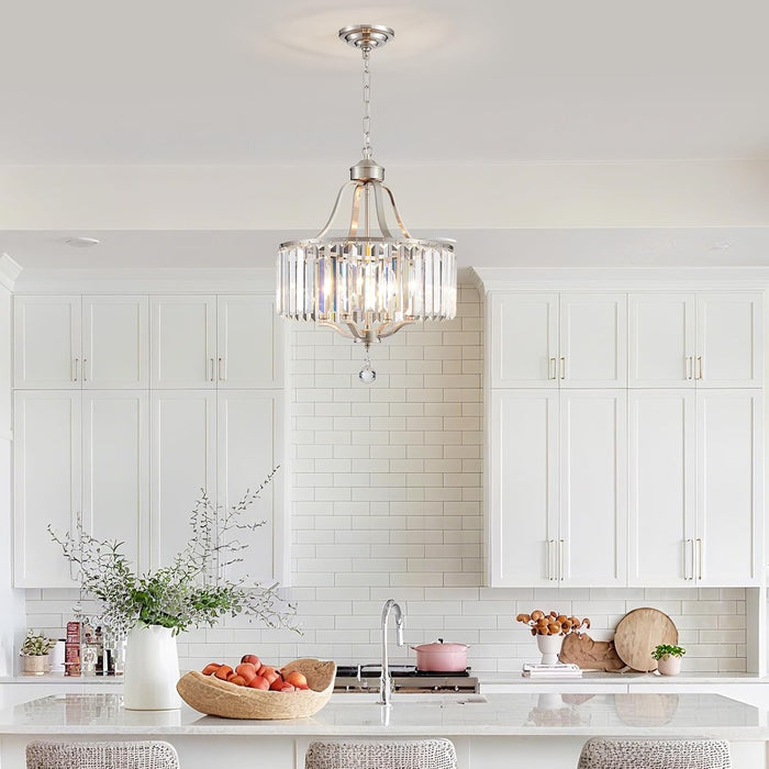 Modern Crystal Chandeliers round 4-Light Large Brushed Nickel Pendant Lighting Fixture for Dining Room Living Room Kitchen Island Bedroom Hallway Hall Foyer, 15.7"